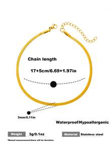 1pc Stainless Steel Waterproof Chain Bracelet For Women, Minimalist Daily Wear, Gold Snake Chain Fishbone Design - Gold - View 3