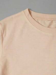 Soft Printed T-Shirt With A Rabbit Design, Plush Effect And Embroidery But It's A Print, Colorful, Modern, Casual T-Shirt, Round Neck, Short Sleeves, Ideal For Everyday Wear, Loose Fit, Fashionable, For Daily Use, Elegant Blouses For Women - 杏色 - 查看 5