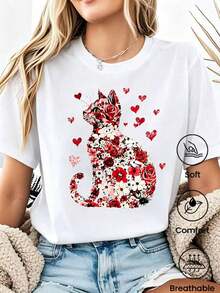 180g Made In Mexico, Spring/Summer 2026 Fashion Short Sleeve T-Shirt, Cartoon Print, Couple Style, Underwear/Outerwear, Casual Round Neck For Office, Unisex One Piece Top - 白色的 - 查看 6