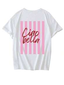 New Summer Arrival: Casual Short-Sleeved T-Shirt With A Round Neck And Letter Print, Simple And Modern Style, Versatile For Everyday Wear, For Women, Black, Urban Vintage Style, Unisex, Loose Fit, Cotton. Blouses. Casual Blouses For Women. - 白色 2 - 查看 3