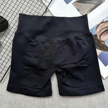 Pantalones cortos de yoga sin costuras de cintura alta para mujer - Levantamiento de glúteos elástico, adecuado para correr, fitness y actividades al aire libre| Apariencia de moda| Tela elástica de verano - Negro - Ver 2
