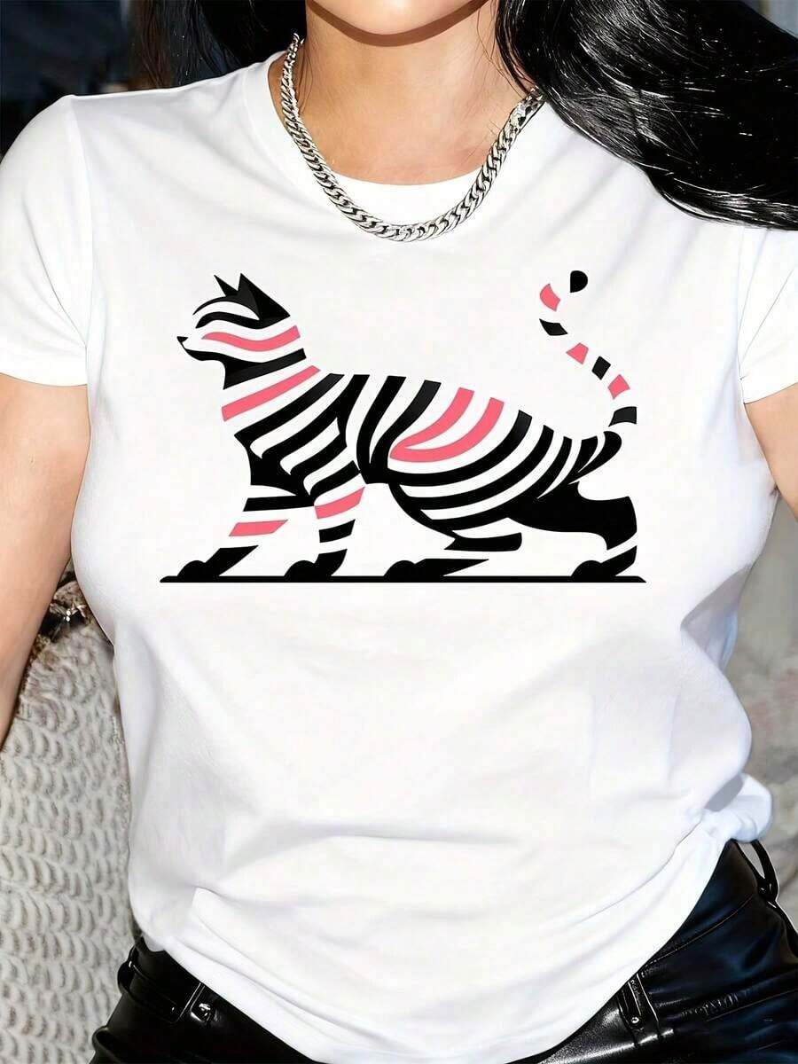 New Arrivals For Summer. Women's T-Shirt With Abstract Zebra Print - Soft And Comfortable, Round Neck, Casual Style, Perfect For Casual Outfits, Parties And Gifts, Elegant Fashion For Women In All Seasons, Versatile Clothing With Abstract Zebra Design, Comfortable Fit, Blouse, Shirt > Beautiful. - 白色 - 查看 1