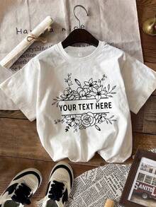 Personalized Floral T-Shirt, Custom T-Shirt, Plant Mom T-Shirt, Personalized T-Shirt For Plant Lovers, Graphic T-Shirt For Women, Mother's Day Gift, Gift For Mom - 白色 - 查看 1