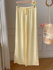 BNJLL Pantalones Largos Casuales para Mujer con Estampado de Corazón y Oso de Dibujos Animados, Cintura con Cordón Ajustable, para el Día de San Valentín - Amarillo - Ver 3