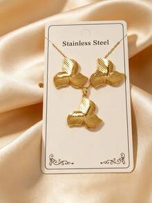 1 Set Stainless Steel Waterproof Non-Fading Romantic Pendant Necklace Set, Suitable For Women's Daily Dining Or Dating Wear - Gold - View 3