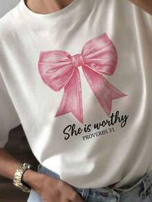 Camiseta de manga corta ajustada de verano para mujer YOCASA con cuello redondo y estampado de pintura al óleo, flores, corazones, cerezas y letras. Tela sencilla y casual, estilo deportivo, ideal para uso diario y citas de San Valentín. - Blanco - Ver 8
