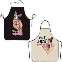 Unisex Apron With Nail Art Design Suitable For Chefs, Cooking, Kitchen And Gardening - 100% High-Strength Polyester Apron With Adjustable Neck Strap - Black + Pinkish Gray - View 5