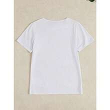 NEW Women's Casual Crew Neck T-Shirt With Cartoon Cat Graphic Print - White And Red Details, Breathable 2D Flat Print, Machine Washable, Casual Outfit For Spring, Summer And Autumn, Women's T-Shirts, Seasonal Essential, Fun Design, Comfortable Fit, Fashionable Unisex Loose Cotton Short Sleeve Crew Neck T-Shirt With Vintage Urban Style 2D - 白色 - 查看 3