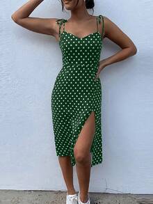 Women's Summer Dresses, Sleeveless Polka Dot Casual Dress With Pleated Elastic Waist And V-Neck, Beach Dress, Summer Dresses - 白色 - 查看 11