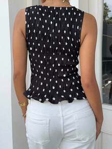 Gaze Blusa de verano con estampado de cerezas, cuello redondo, volantes en el bajo, para mujer.Top rojo vino, top de verano rojo, top rojo y blanco, top de lunares - Negro - Ver 3