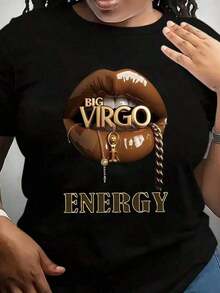 Camiseta Oversize con Estampado ENERGY BIG VIRGO, Manga Corta, Cuello Redondo, Estilo Casual, Adecuada para Verano y Primavera, Ropa de Mujer - 220g - Negro - Ver 6