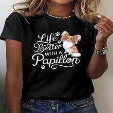 1 Piece, Classic And Versatile Pure Cotton Short-Sleeved T-Shirt, Ideal For Wearing In Any Season, With Feminine Babylon Print And Modern Style - 黑色 - 查看 2