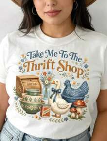 "Take Me To The Thrift Store" T-Shirt, Vintage Thrift T-Shirt, Retro Graphic Tee, Funny Thrift Store Lover T-Shirt, Gift For Shoppers - 白色的 - 查看 6