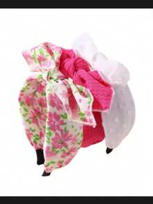 3pcs Women's Summer Hair Accessories Simple Elegant Rose Red Floral Print Hair Accessories Rabbit Ear Wide Headband Knotted Fabric Headband, Suitable For Daily Vacation Outing Matching Hairband - Rose Pink - View 4