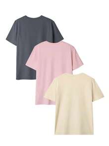 Set de 1 camisetas de mujer de manga corta con cuello redondo, estampado gráfico minimalista y colorido de letras, tortuga marina, delfín y medusa, versátil, adecuado para blusas de mujer, uso casual de vacaciones, primavera - Albaricoque - Ver 3
