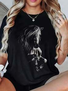 100% cotton Camisetas de talla grande para mujer, tops casuales y elegantes, de ajuste holgado perfectos para uso diario, diseño llamativo con estampado de letras, opción de atuendo moderna y versátil para cualquier ocasión, ideales para salidas o estar en casa, vibras coloridas con espíritu juguetón - Negro - Ver 7