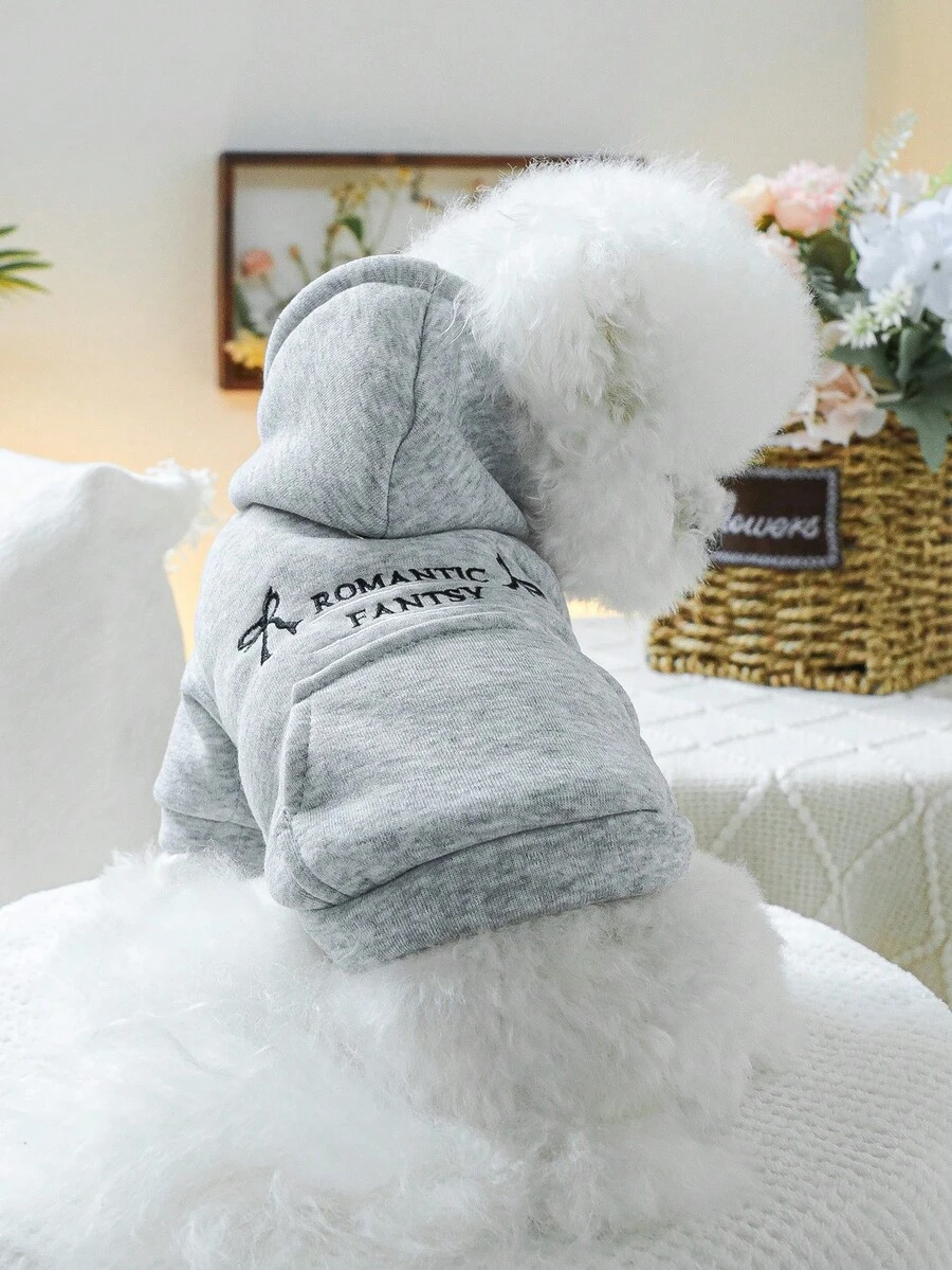1件宠物衣服，可爱小狗/小猫卫衣套装，舒适蝴蝶结装饰连帽衫，适合小型犬，春秋季 - 灰色 - 灰色 - 查看 1