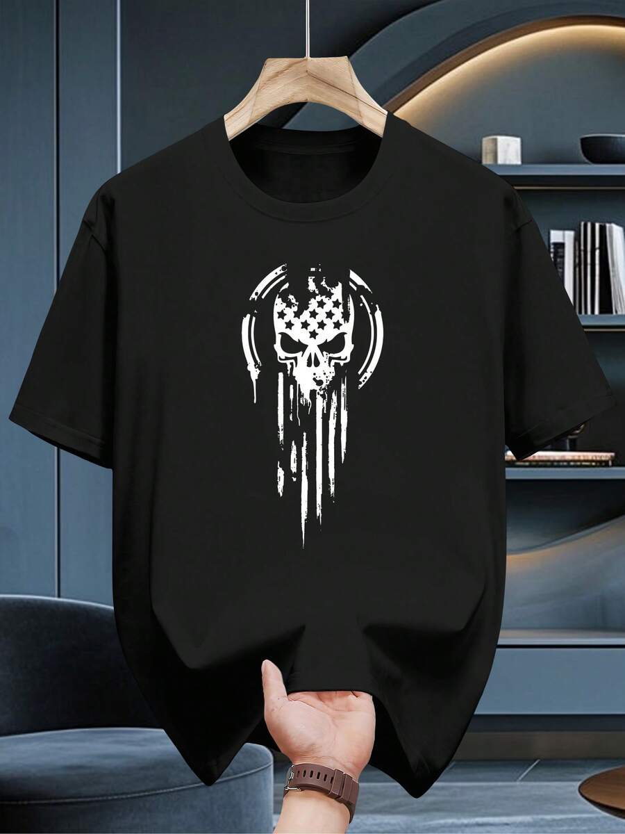 200g Short Sleeve T-Shirt 100% Cotton - Soft Crew Neck, Casual Summer T-Shirt With Breathable Fabric, Short Sleeve Top For Casual Wear, Machine Washable, Versatile For Layering (200gsm) - Bull King Selection - 黑色 - 查看 1