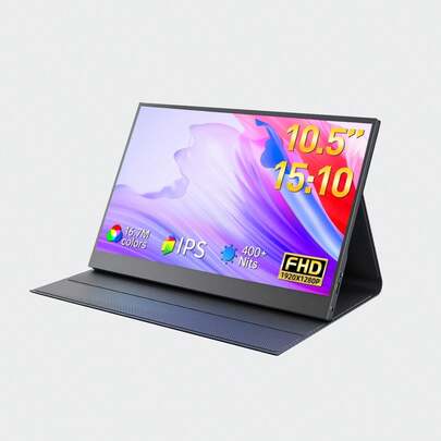 10.5'' FHD Portable Monitor 1920*1280 IPS Screen Extender Second Display For Work & Gaming 100% SRGB 400 Nits Brightness