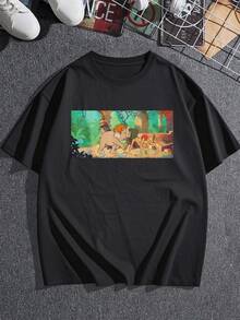 Escena colorida de la selva con un niño aventurero que camina junto a un simpático elefante simbolizando amistad y conexión con la naturaleza inspirando libertad y alegría camiseta de mujer cómoda casual  suave transpirable ideal para uso diario - Negro - Ver 3