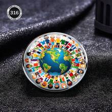 2DFLAT Earth & Diverse People Pattern Stainless Steel Brooch, Fashion Accessory For Backpack/Clothing, Scratch-Resistant Durable Creative Ornament, Unisex Daily Wear, Exquisite Design, Compact & Portable Personalized Badge - A - View 4