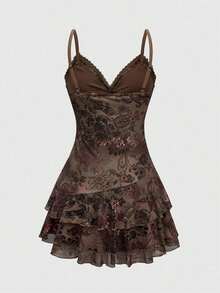 ROMWE Vestido mini con estampado de paisley, volantes, cinta y encaje inspirado en el estilo hippie vintage para mujer - Multicolor - Ver 2