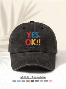 1pc Washed Baseball Cap With "YES OK !!" Letter Print Pattern, Retro American Style Minimalist Casual Versatile Fashionable, High-Quality Decorative Accessory Suitable For Outdoor Activities, Unisex - Washed Cap - View 14