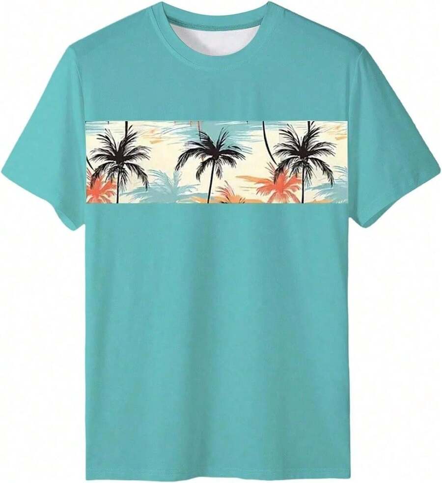 Camisetas con Estampado Tropical para Hombre , Camisetas de Verano de Manga Corta con Cuello Redondo, Ropa para Vacaciones y Cruceros 7LLF - Blanco - Ver 1