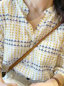 Summer Floral Print Semi-Open Shirt Commuting - Yellow - View 2