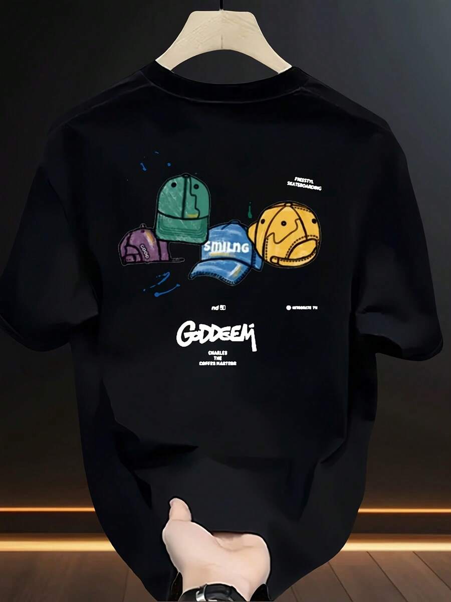 Nueva camiseta de manga corta para mujer de 180 g,% algodón - Camiseta casual versátil con estampado de verano para hombre - Camiseta con estampado de verano para parejas - Unisex - Regalo para vacaciones - Negro - Ver 1