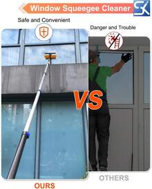 Professional Window Cleaning Kit With Telescoping Extension Pole, 2 In 1 Window Squeegee And Microfiber Scrubber, High Reach Glass Cleaner Tool For Home Windows Shower Doors Car Windshields Silver - 20FT - Xem 5