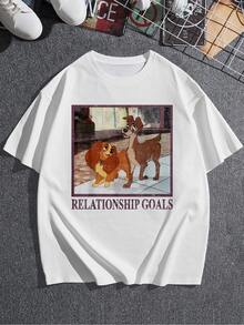 Imagen de dos perros mirando con afecto simbolizando la amistad sincera y el amor que supera las diferencias mostrando ternura y complicidad perfecta camiseta de mujer casual cómoda  para uso diario - Blanco - Ver 3