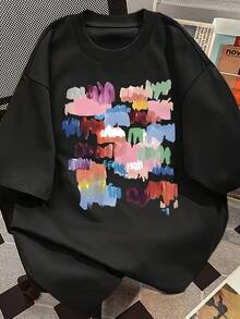 Women's Y2K Style Print Short Sleeve Blouses - 黑色 - 查看 1