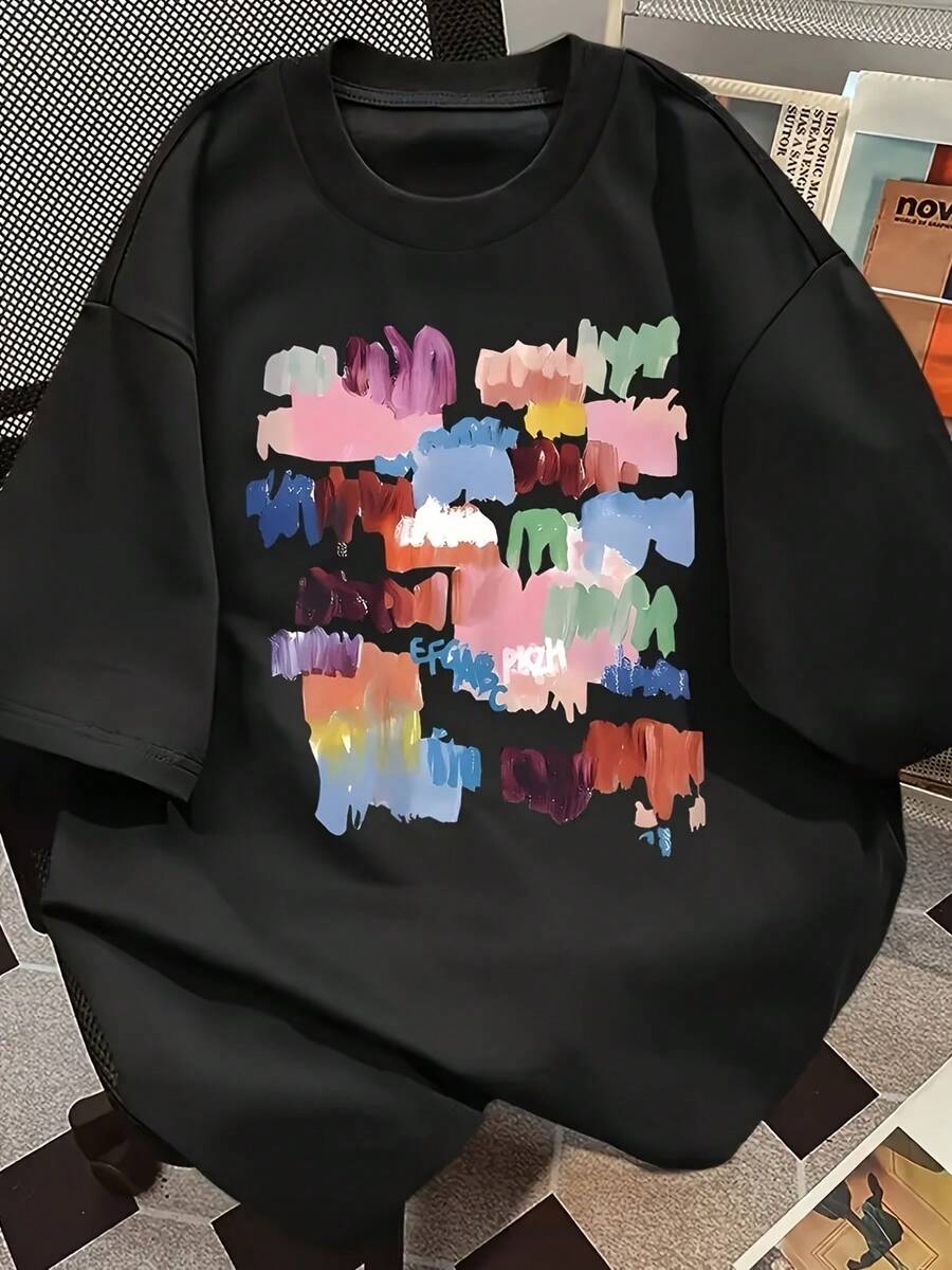 Women's Y2K Style Print Short Sleeve Blouses - 黑色 - 查看 1