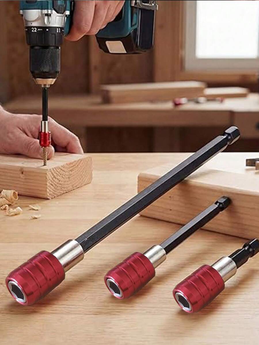 Bộ 3 đầu giữ mũi vít lục giác 1/4 inch có nam châm rút gọn, màu đỏ, dùng để nối dài đầu vít, kèm bộ chuyển đổi đầu tuýp từ tính. - A - Xem 1