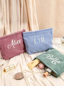 Customizable Makeup Bag, Personalized Name Corduroy Makeup Bag, Personalized Clutch, Customized Letter Name Logo Storage Bag, Makeup Storage Bag - Multicolor - View 3