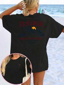 Playeras de mujer Colección Verano 2026, Camiseta Deportiva Casual de Mujer de 1 Pieza, Top de Manga Corta con Cuello Redondo y Diseño Creativo, Moderna y con un Tema Divertido y Natural, con el Popular Estampado de Doble Cara "MOUNTAIN EXPLORER GREAT OUTDOORS", Elegante y Holgada, Tejido Ligeramente Elástico y Suave, Adecuada para Fiestas Casuales, Hogar, Oficina y Desplazamientos al Aire Libre, Una Camiseta de Mujer Adecuada para Todas las Temporadas, Algodón Suave, Tallas S–7XL: Envío Gratis, En 24 Horas. Conjuntos de mujer - Negro - Ver 7