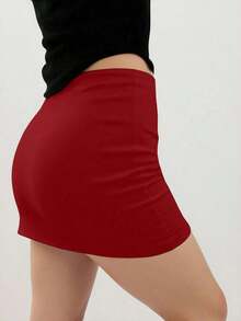 de unicolor de ajuste slim para mujer, falda corta y sexy de ajuste regular de color negro natural para mujer, uso casual diario, primavera/verano - Rojo - Ver 2
