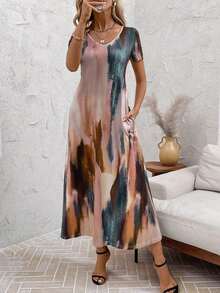 Vestido unicolor con bolsillo oculto escote V - Rosa - Ver 7