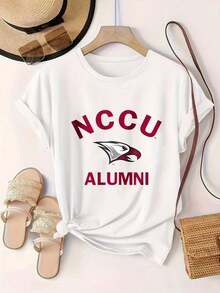 Women's Casual Short Sleeve T-Shirt - Summer Crew Neck T-Shirt With NCCU Alumni Eagle Logo Print, Machine Washable, Ladies' T-Shirts, Casual Wear, Modern Style, Comfortable Fit

-White Blouses For Women Shirt - 白色 - 查看 3