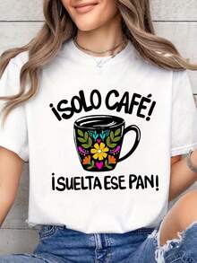 Loose-Fitting T-Shirt With ISOLO CAFEI Letter Print, Short Sleeves, Round Neck, Casual Style, Suitable For Summer And Spring, Women's Clothing - Unisex Loose-Fitting Cotton T-Shirt With Short Sleeves And Round Neck, Urban Vintage Style. - 白色 - 查看 7