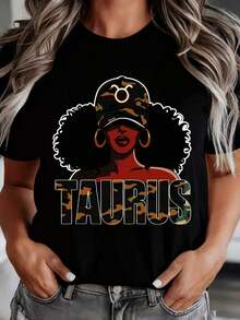 Oversized T-Shirt With Taurus Zodiac Sign Graphic, Fashionable Women's T-Shirt, Astrology Inspired Top, It's A Perfect T-Shirt To Give To Friends And Family On Any Holiday Or Special Occasion. - 黑色 - 查看 2