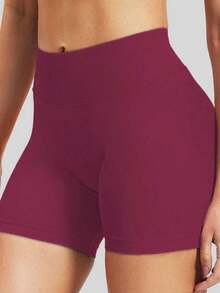 Pantalones cortos de yoga sin costuras de cintura alta para mujer - Levantamiento de glúteos elástico, adecuado para correr, fitness y actividades al aire libre| Apariencia de moda| Tela elástica de verano - Rojo violeta - Ver 8