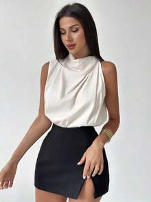 Blusa asimétrica plisada de color albaricoque, elegante y de moda para uso diario, oficina, vacaciones y festivales de música, primavera/verano - Albaricoque 2 - Ver 7