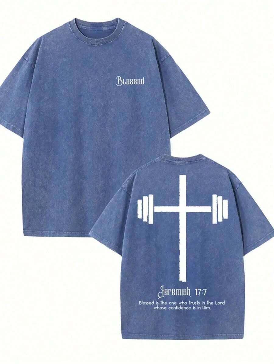 High Quality T-Shirts With Retro Letter Print, Modern And Versatile, Round Neck T-Shirts, Men's Outerwear. - Royal Blue - View 1