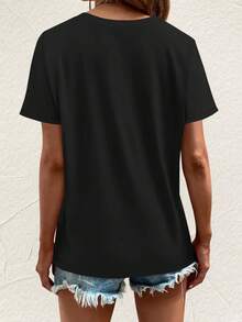Women's T-Shirts, Women's T-Shirts, Casual One-Piece T-Shirt Set, Sunset Palm Tree Print On The Beach, Short Sleeve Crew Neck Top, Comfortable And Breathable For Everyday Wear. - 1件黑色隨機圖案 - 查看 2