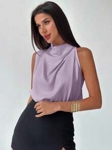 Blusa asimétrica plisada de color albaricoque, elegante y de moda para uso diario, oficina, vacaciones y festivales de música, primavera/verano - Morado Violeta - Ver 1