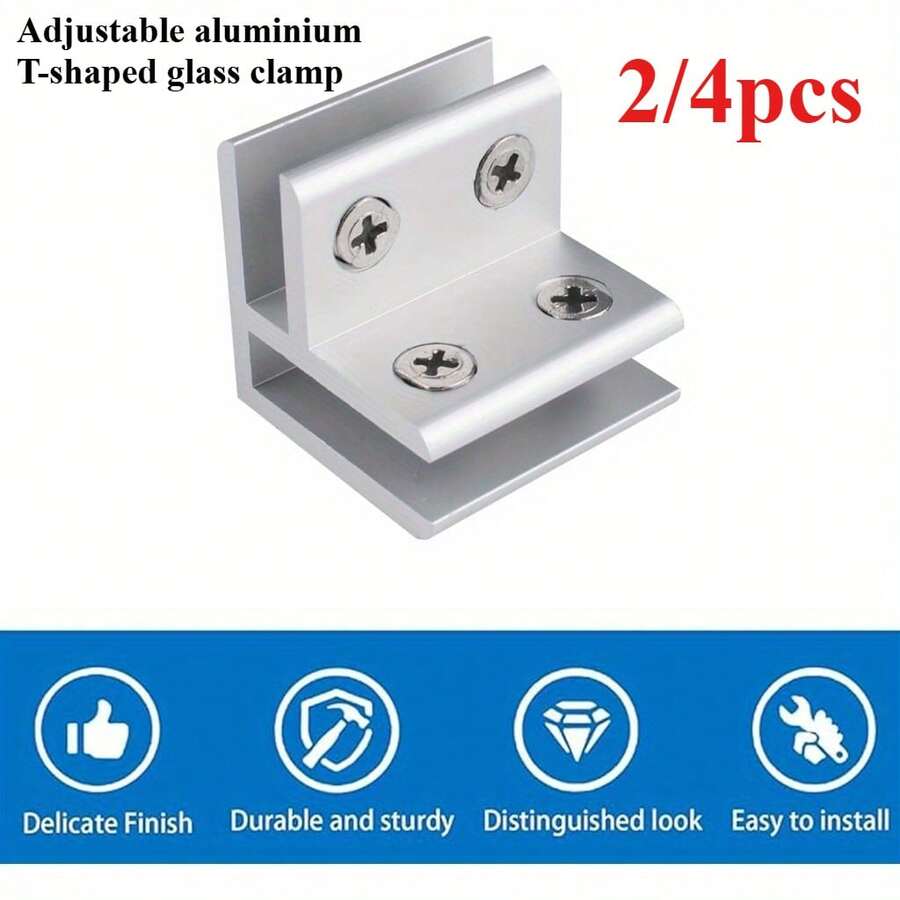 Kẹp kính điều chỉnh được kèm vít, giá đỡ kệ kính vuông màu bạc có thể điều chỉnh 90 độ, thích hợp cho các tấm kính lan can, tủ trưng bày, tủ rượu, kẹp (4-8mm) - A - Xem 1