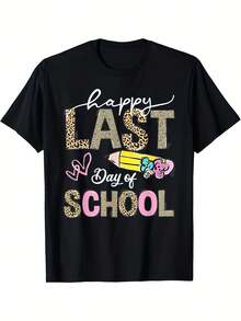Leopard Print T-Shirt For Teachers And Students, Unisex, Short Sleeve, College Graduation Commemorative Style, Perfect For Everyday Wear And Gifts, Circus T-Shirt, Great For Holidays And Playtime, Excellent For Parties And Family Vacation Outfits, Summer Outfit, Warm Weather Clothing. - 黑色 - 查看 1