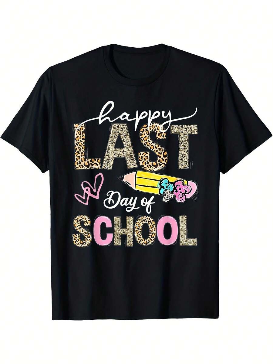 Leopard Print T-Shirt For Teachers And Students, Unisex, Short Sleeve, College Graduation Commemorative Style, Perfect For Everyday Wear And Gifts, Circus T-Shirt, Great For Holidays And Playtime, Excellent For Parties And Family Vacation Outfits, Summer Outfit, Warm Weather Clothing. - 黑色 - 查看 1